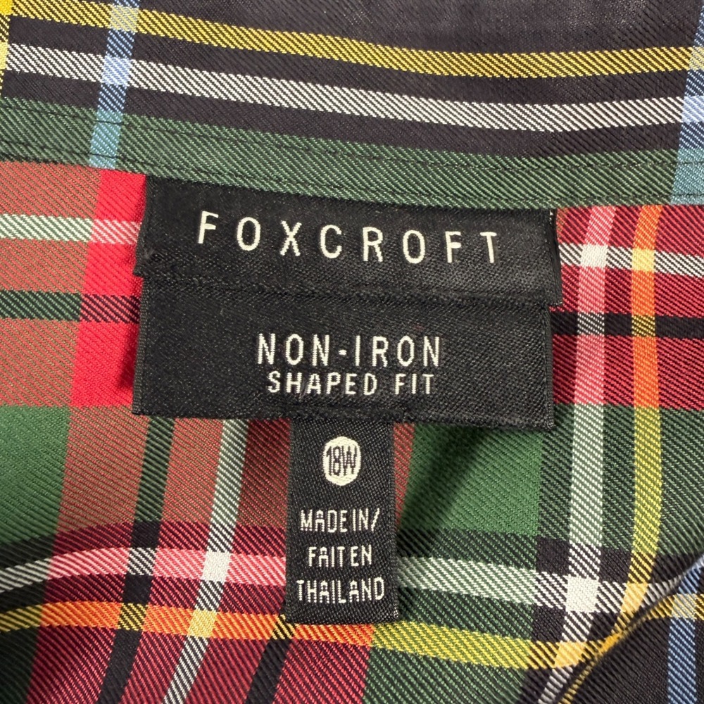 Foxcroft 18W Non-Iron Shaped Fit Plaid Button Up Shirt Red Green Cotton Tartan - Picture 5 of 8